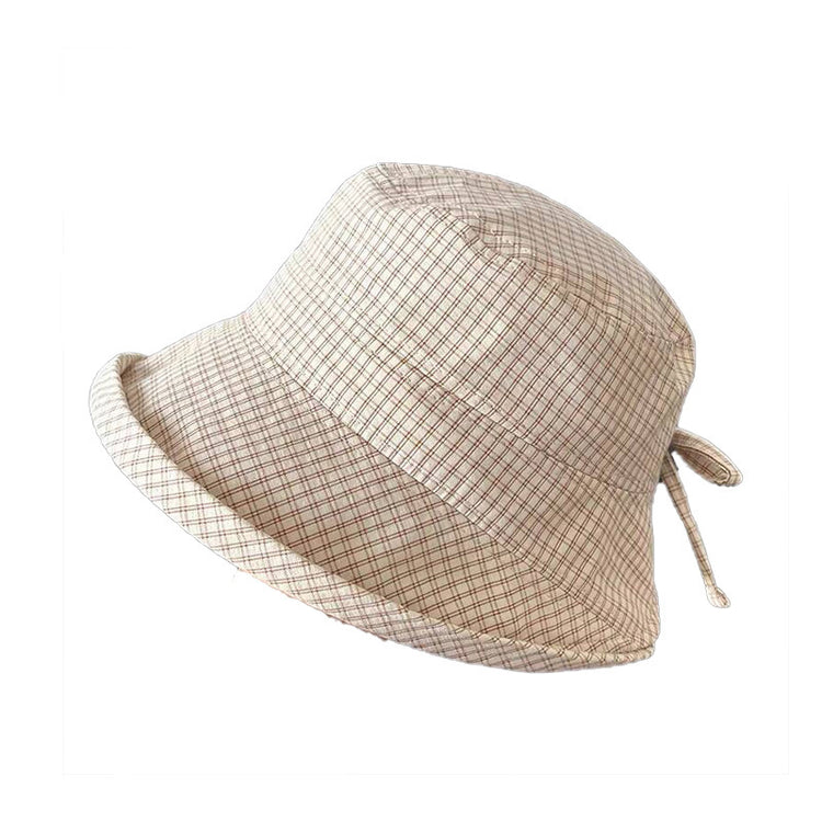 流行帽子|夏季新款格子帽子女蝴蝶結綁帶漁夫帽韓系百搭顯臉小防曬遮陽帽潮「C5262」25.05-2