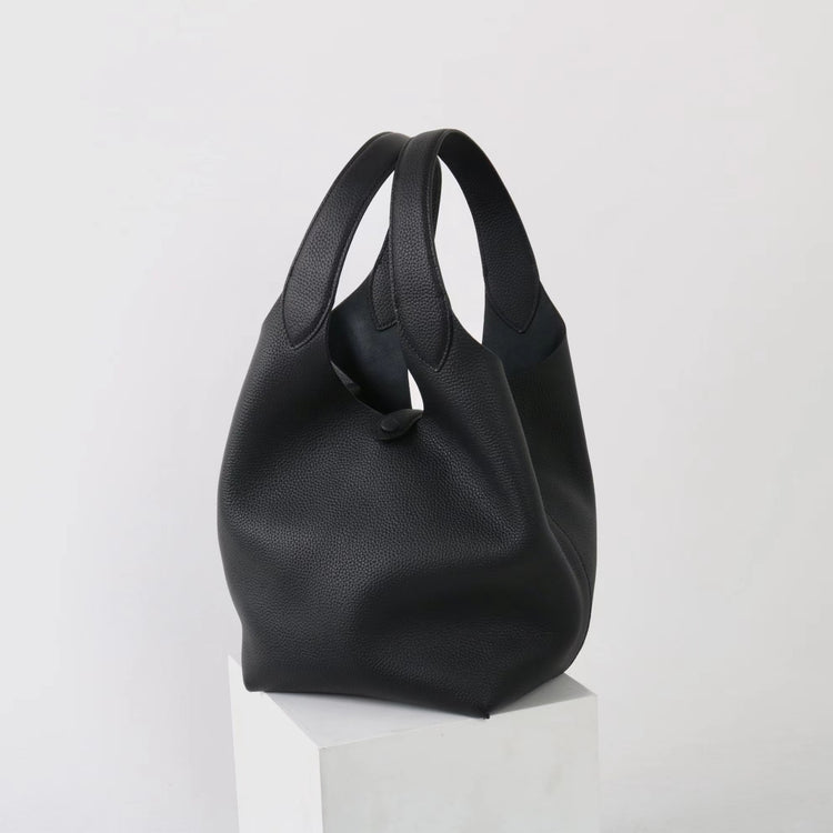 質感真皮|新款頭層牛皮水桶包菜籃手提女真皮高級感托特包荔枝紋包包「9017」25.03-2