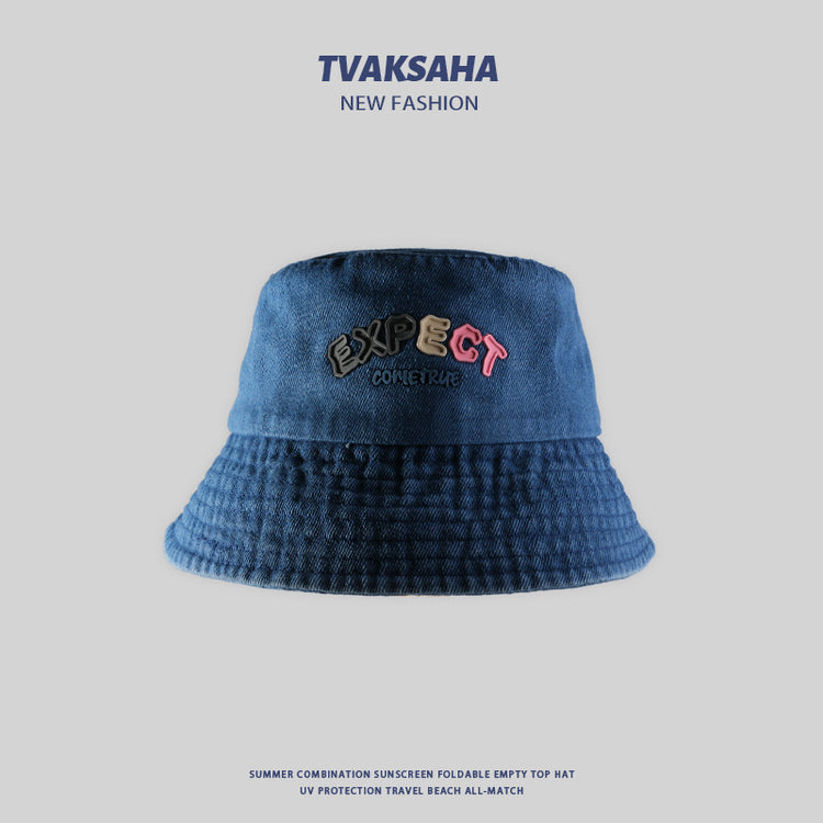 流行帽子|原創設計牛仔漁夫帽女時尚百搭字母盆帽學生情侶防紫外線遮陽帽男「C4124」24.07-3