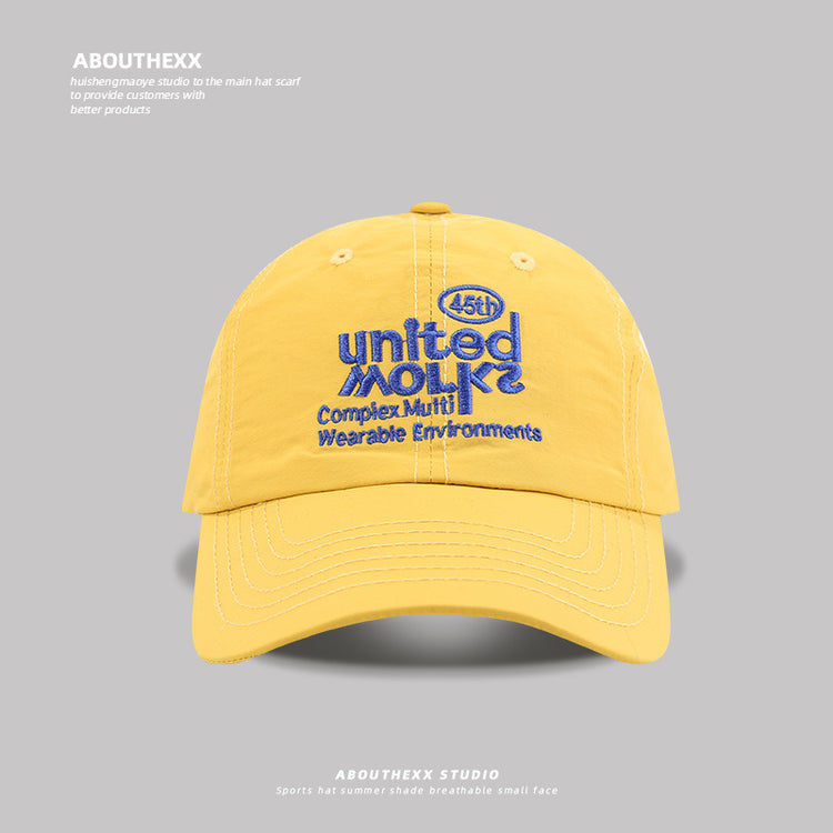 流行帽子|韓版字母刺繡黃色棒球帽子女春夏季大頭圍顯臉小速乾遮陽鴨舌帽男「C4969」25.03-3