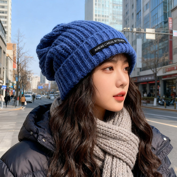 流行帽子|2025年帽子女粗針織毛線帽秋冬款季百搭大頭圍米色寬松潮顯臉小帽「C2885AC」25.09-5