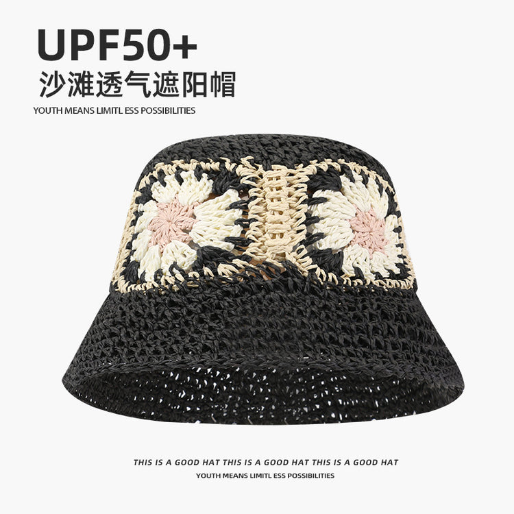 流行帽子|蕾絲系帶草帽夏季女帽子防曬學生戶外遮陽帽綁帶沙灘彩虹太陽帽子「C3929」24.05-2