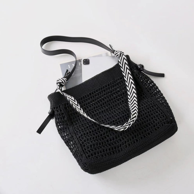 質感真皮|2025新款蠟繩編織托特大容量斜背包頭層牛皮沙灘度假通勤包ins女「3853」25.04-5