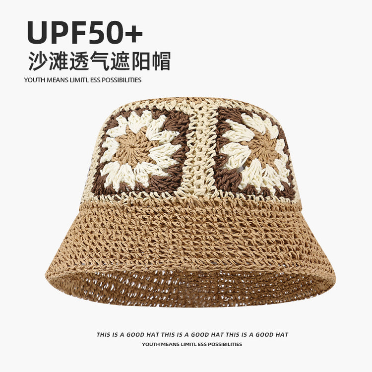 流行帽子|蕾絲系帶草帽夏季女帽子防曬學生戶外遮陽帽綁帶沙灘彩虹太陽帽子「C3929」24.05-2