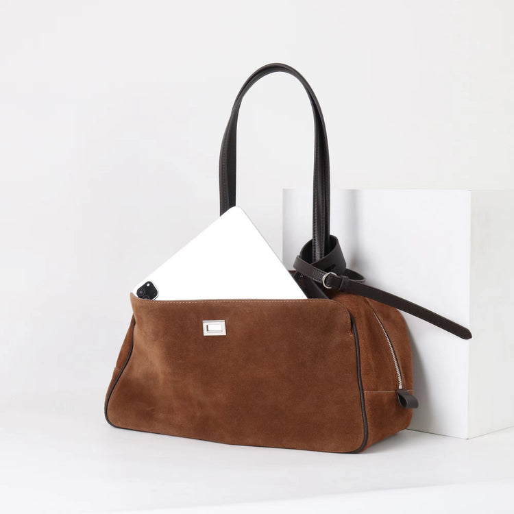 質感真皮|2025新款百搭輕奢磨砂牛皮波士頓大包單肩托特枕頭通勤保齡球包「X3989D3988」25.09-3