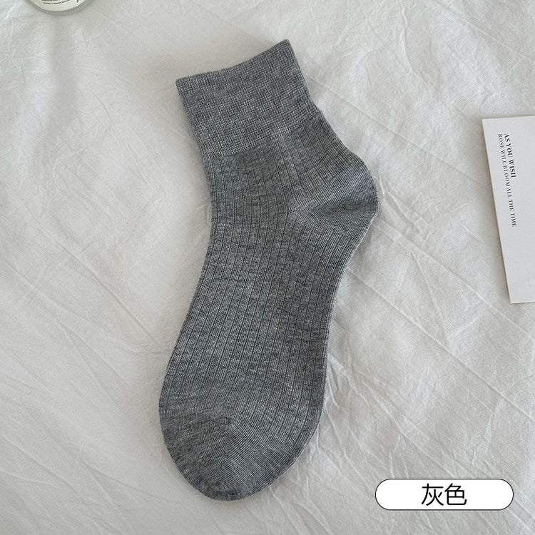 女襪|襪子女春夏棉質吸汗透氣竪條顯瘦短襪彈力無骨親膚舒適純色休閒襪「MI1123」25.04-1