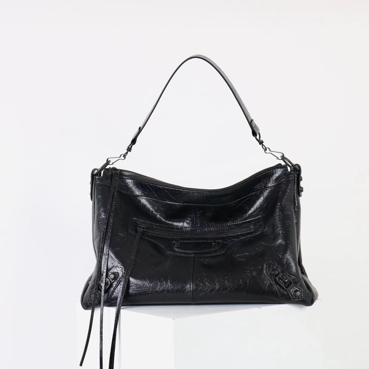 質感真皮|2025新機車包時尚百搭單肩腋下包簡約風格日常使用休閒鉚釘包「1187」25.09-5