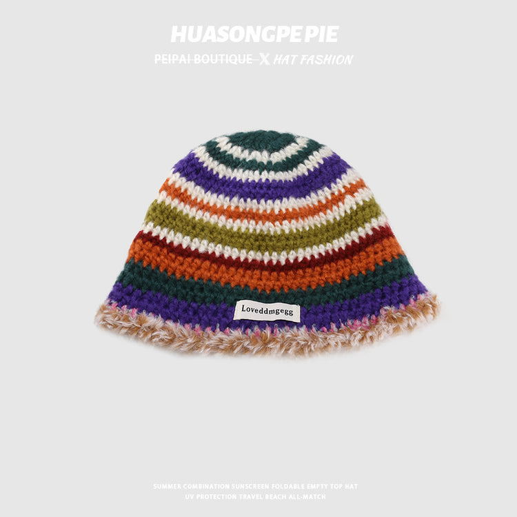 流行帽子|帽子手工針織帽女2024新款秋冬毛線帽彩虹防寒漁夫帽保暖冷帽子男「C3557」24.11-2