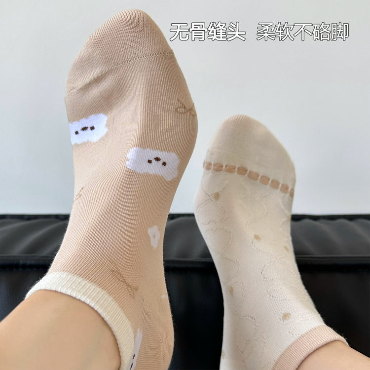 女襪|小熊船襪女夏季薄款棉質吸汗透氣淺口襪搭配單鞋彈力無骨隱形襪「ZX2507」25.05-3