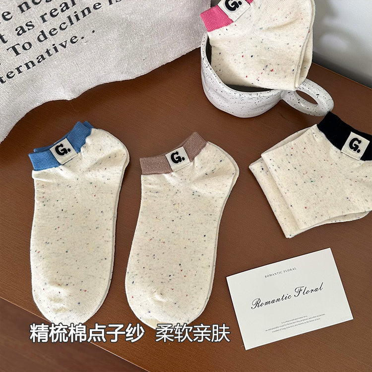 女襪|可愛點子紗襪子女春夏季薄款羅口布標短襪棉質吸汗透氣彈力運動襪「MK5036」25.02-3