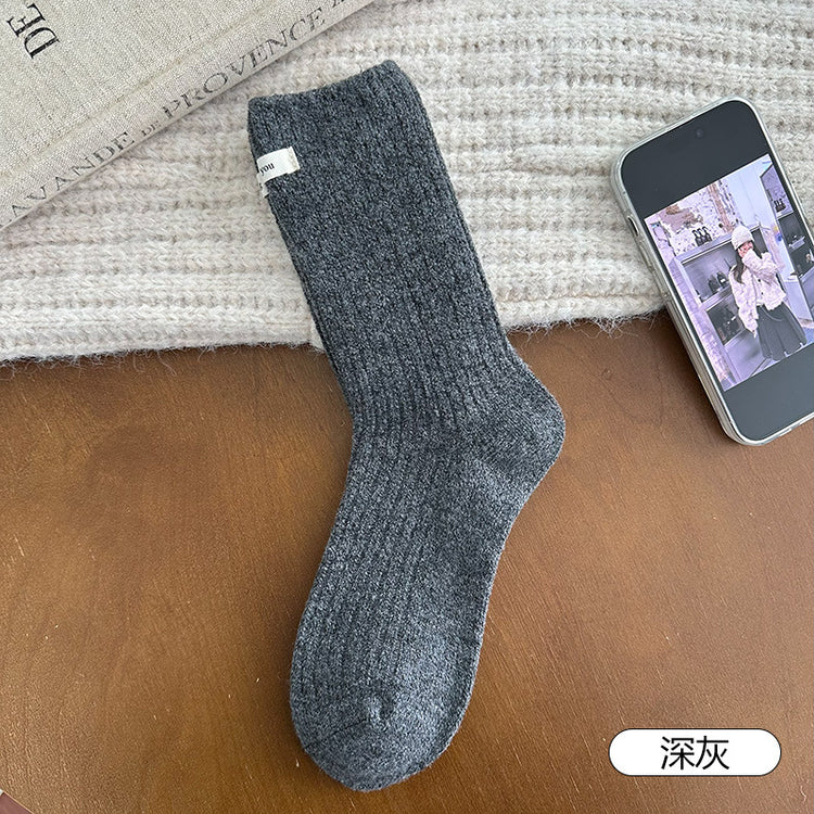女襪|襪子女冬季加厚保暖蓄熱鎖溫羊毛襪韓系ins布標彈力中筒襪「AM25119」25.11-3