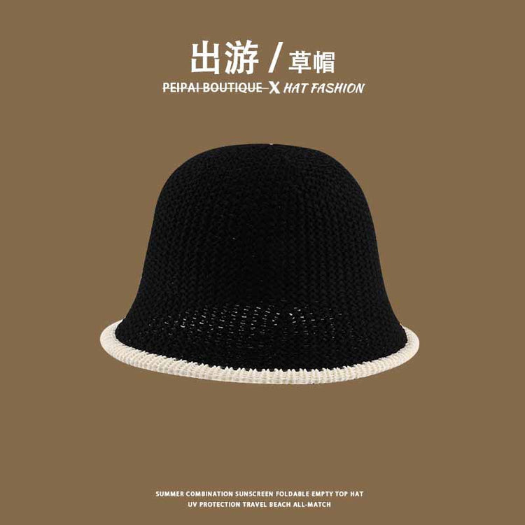 流行帽子|草帽編織女可折疊沙灘帽夏季鏤空透氣水桶帽甜美海邊遮陽帽子批發「C3748」24.03-4
