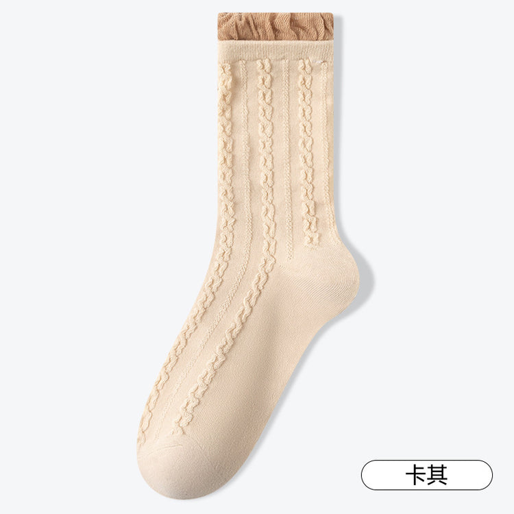 女襪|灰色泡泡口襪子女棉質柔軟親膚舒適中筒襪吸汗防臭抗起毛球堆堆襪「DS24145」25.01-2