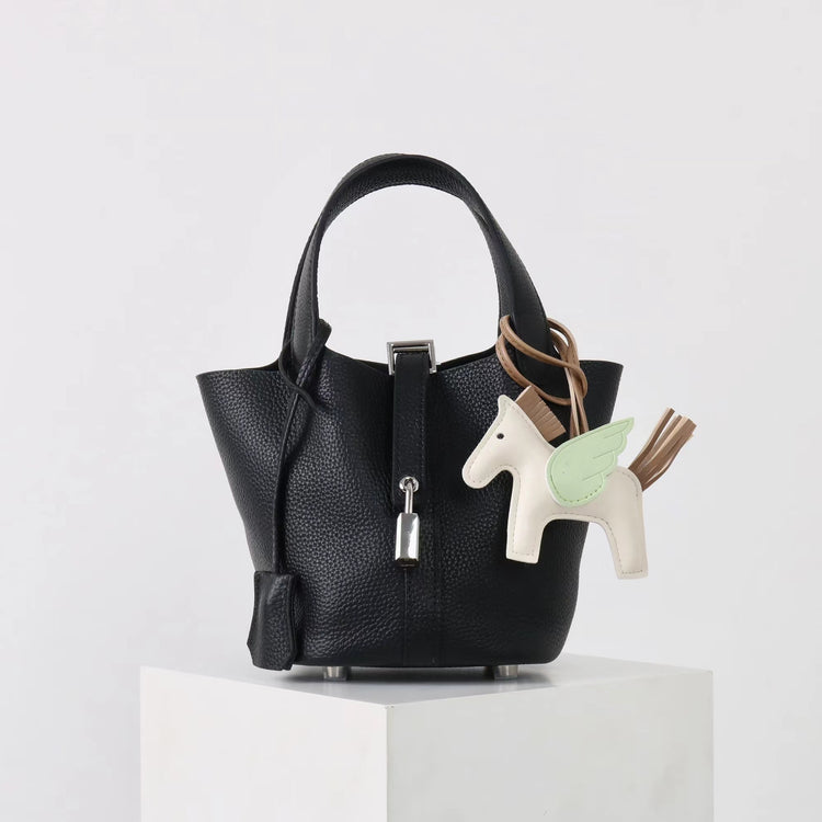 質感真皮|2025年新款時尚軟牛皮水桶包togo頭層牛皮h家菜籃子百搭通勤手提包「80900」25.04-4