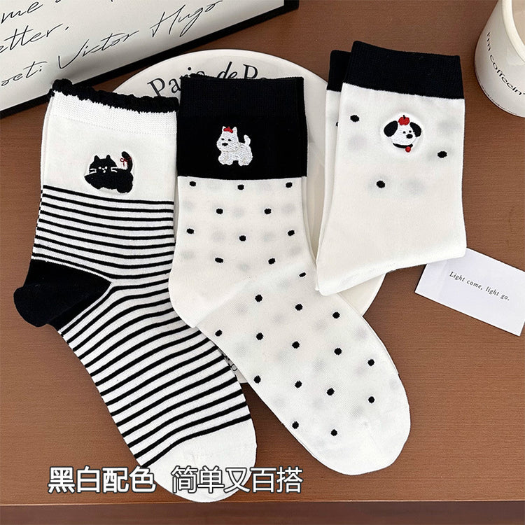 女襪|條紋撞色襪子女花邊襪口彈力舒適中筒襪棉質親膚吸汗透氣堆堆襪「W0123」25.03-3