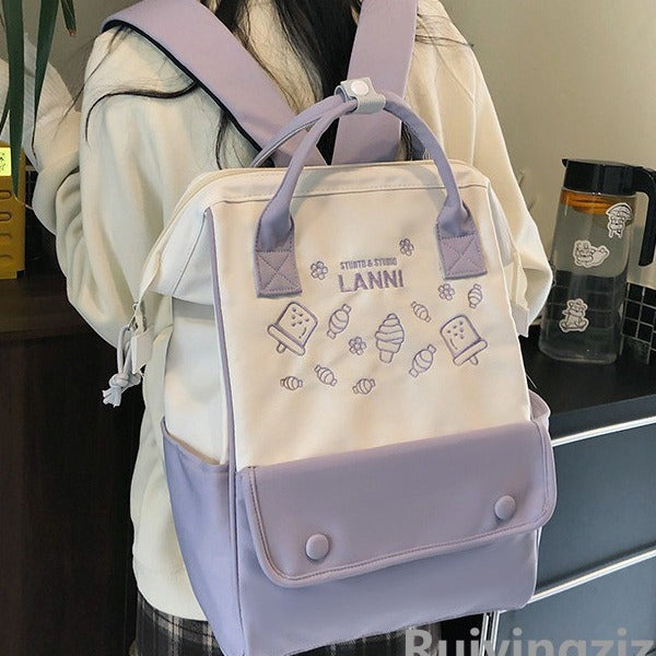 致青春|春季新書包女日系ins撞色中小學生手提雙肩包韓版ins學院風背包「876-360」24.04-1