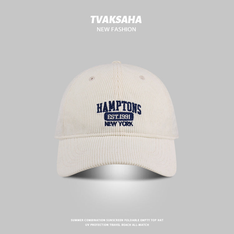 流行帽子|經典百搭款燈芯絨字母刺繡棒球帽秋冬保暖寬檐遮臉防曬學生帽子女「C4252」24.08-2