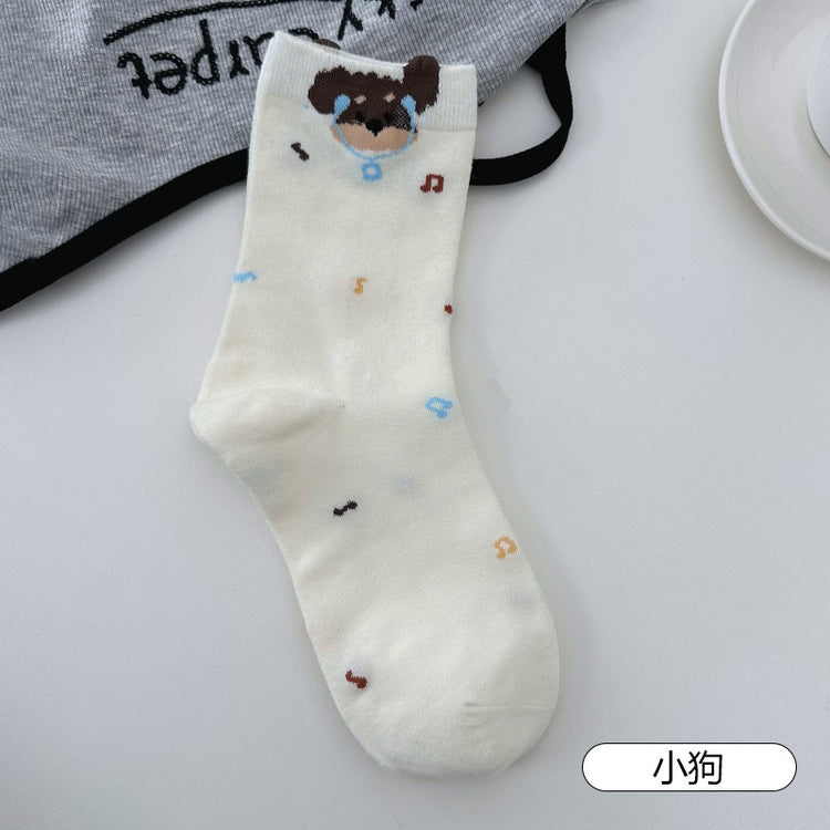 女襪|卡通圖案襪子女棉質親膚舒適彈力中筒襪點子紗吸汗透氣襪子「GO2505」25.06-3
