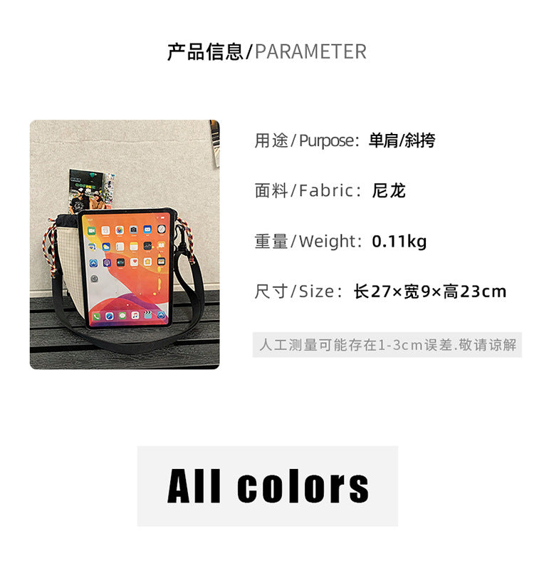 致青春 | 新款港風斜背包抽繩格子款大容量包包輕便簡約百搭單肩包批發「906-114」25.04-4