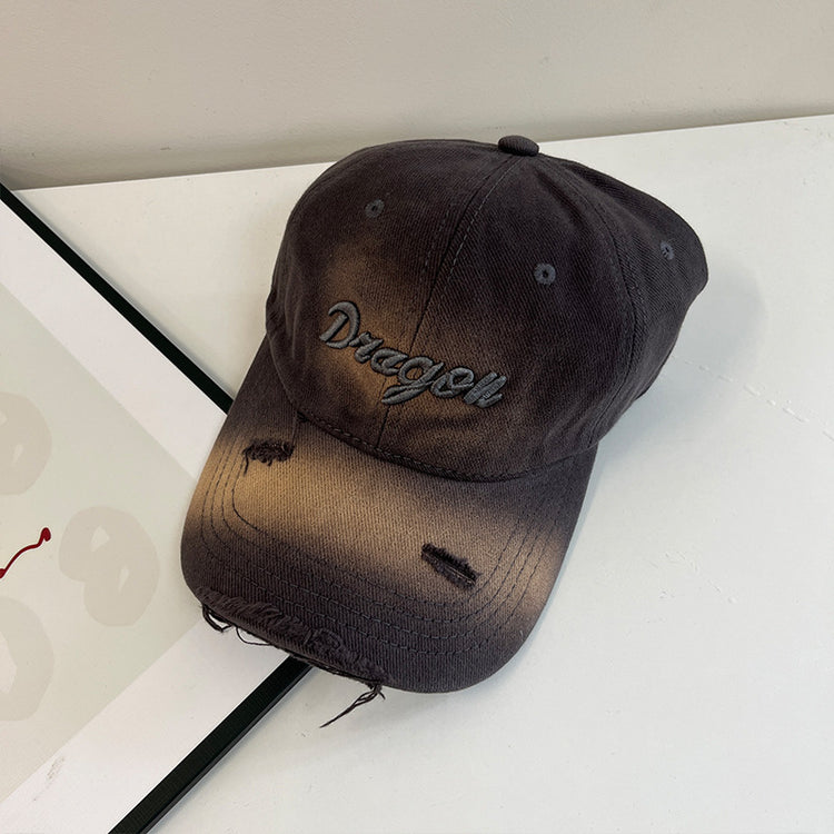 流行帽子|立體刺繡Dna字母棒球帽美式百搭水洗復古寬檐顯臉小鴨舌帽帽子女「C4571」24.10-5