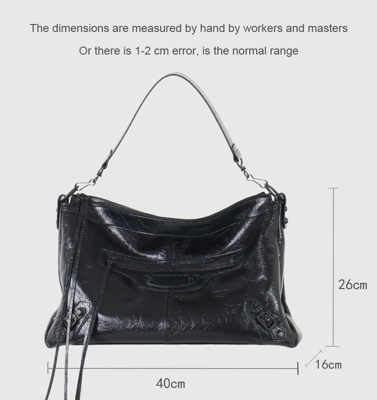 質感真皮|2025新機車包時尚百搭單肩腋下包簡約風格日常使用休閒鉚釘包「1187」25.09-5