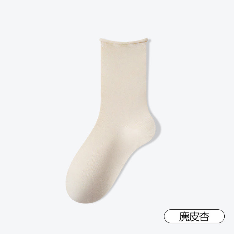 女襪|白色堆堆襪子吸汗透氣彈力無骨卷邊月子襪棉質10A抗菌防臭中筒襪「SX25006」25.03-1