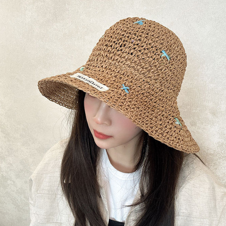 流行帽子|韓版度假風可愛草編漁夫帽女防曬帽夏季海邊防紫外線沙灘大檐草帽「C5025」25.02-3