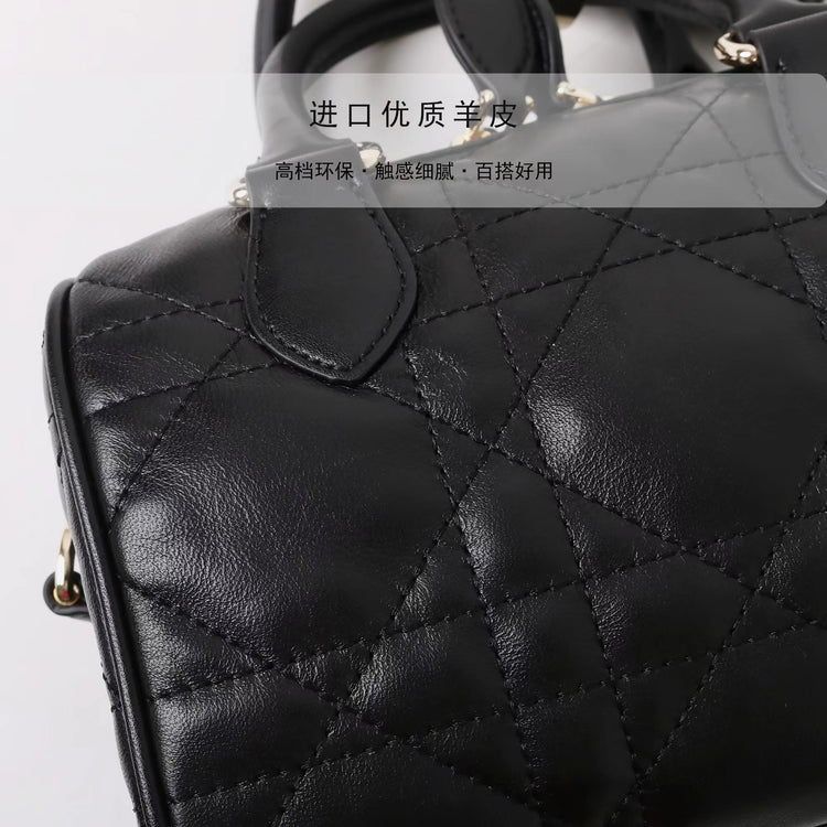 質感真皮|2025新款高級感羊皮時尚百搭枕頭包波士頓保齡球包手提斜挎女包包「8152」25.05-1