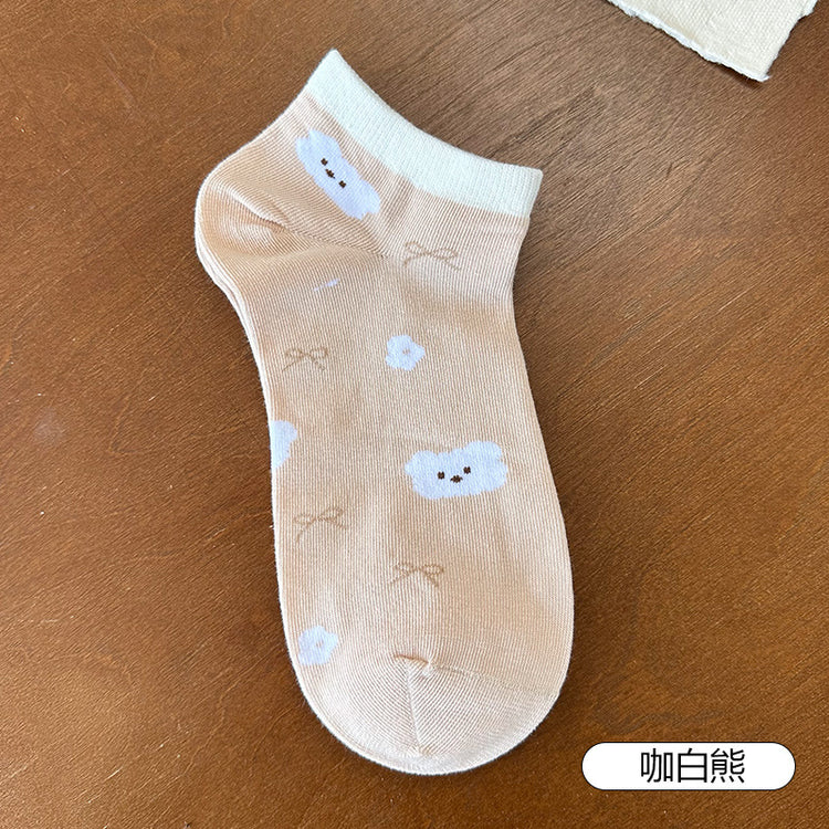 女襪|小熊船襪女夏季薄款棉質吸汗透氣淺口襪搭配單鞋彈力無骨隱形襪「ZX2507」25.05-3