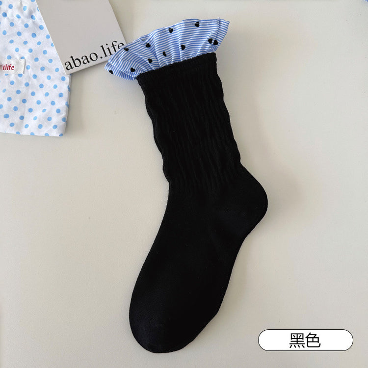 女襪|拼接格子襪子女ins潮親膚舒適好搭堆堆襪棉質吸汗透氣彈力中筒襪「PS135」25.07-5