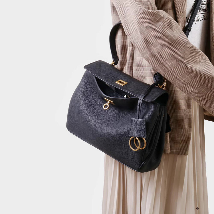 質感真皮|2025新款togo牛皮B家同款鬆弛感大小號真皮鎖扣手提包單肩斜挎包「X5133 D5134」25.12-1