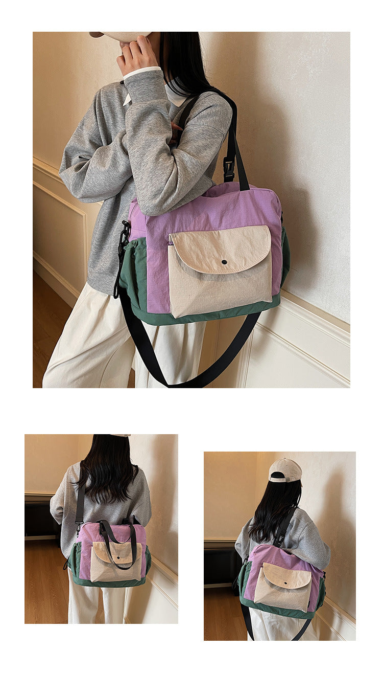 致青春|韓版拼接撞色韓版布包2025新款高級感大容量通勤單肩斜背包「8831-130」25.11-2