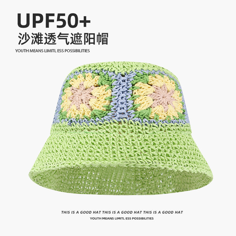 流行帽子|蕾絲系帶草帽夏季女帽子防曬學生戶外遮陽帽綁帶沙灘彩虹太陽帽子「C3929」24.05-2