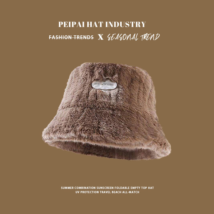 流行帽子|加絨百搭毛絨漁夫帽女秋冬保暖防寒盆帽學院風顯臉小加厚毛絨帽子「C4861」24.12-1