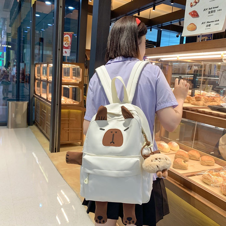 致青春 | 新款日系可愛水豚軟萌雙肩包女卡通中學生書包搞怪個性大容量背包「204-130」24.08-1