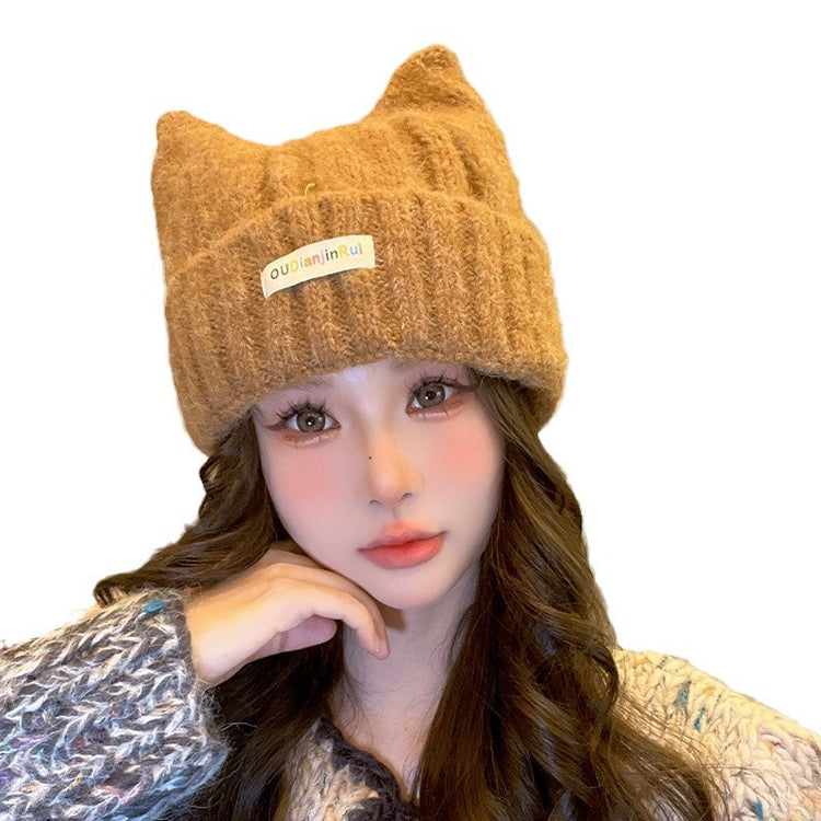 流行帽子|可愛羊角帽毛絨針織毛線帽子女秋冬季甜美保暖柔軟針織帽護耳帽男「C4736」24.10-5