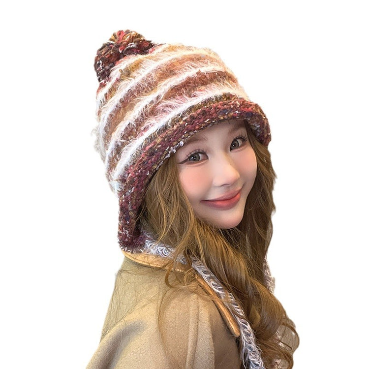 流行帽子|彩色流蘇毛球針織帽冬季可愛辮子保暖護耳帽百搭包頭帽騎行套頭帽「C4555」24.09-4