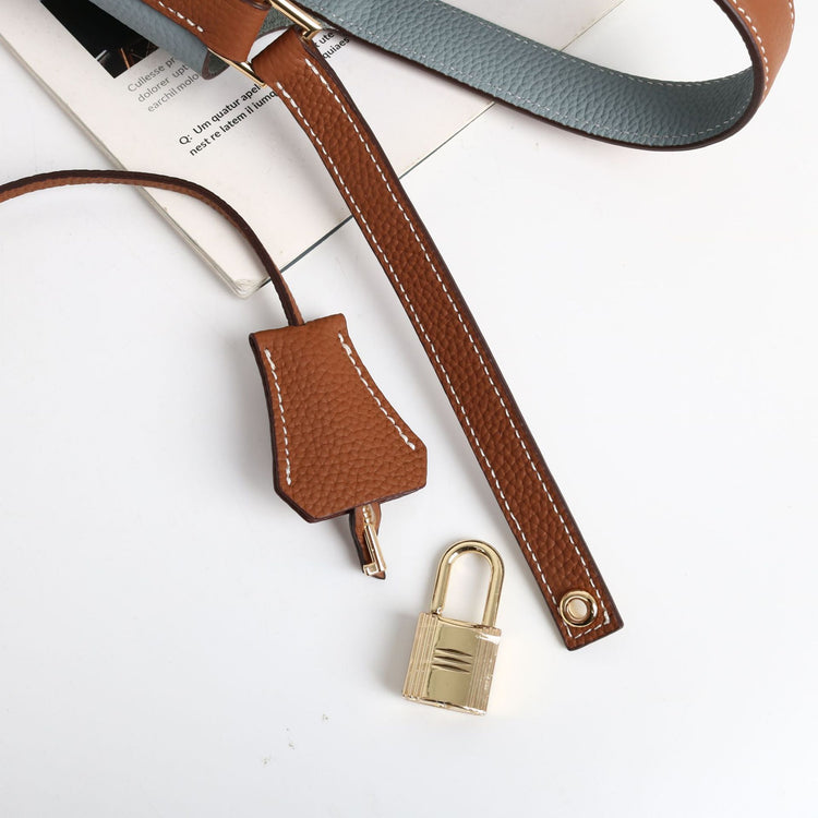 質感真皮|togo頭層牛皮拼接菜籃2024年新款時尚軟牛皮水桶包手提手拎包「226#」24.10-3