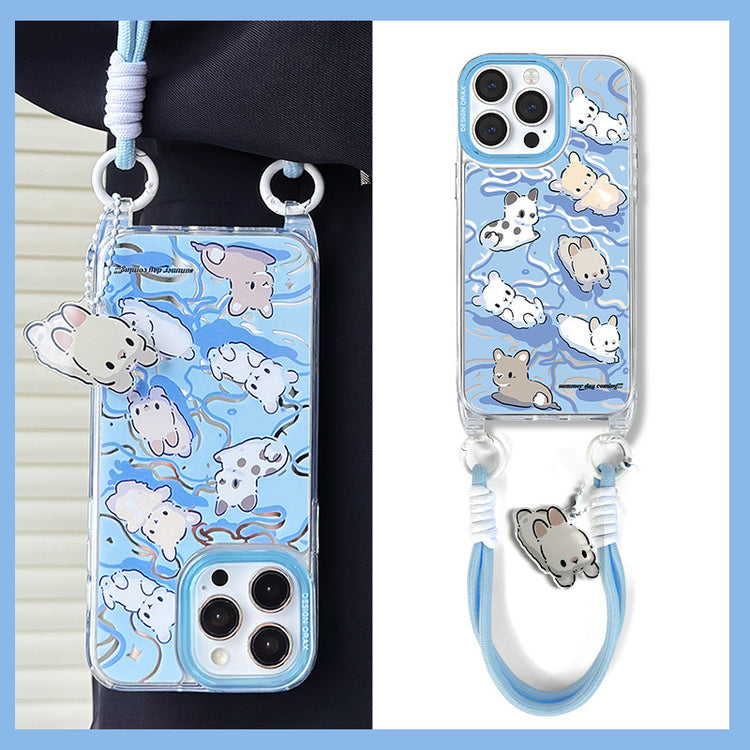 手機殼|iPhone14pro適用12蘋果15手機殼女掛繩鏡面殼11卡通13promax「WL0012」24.07