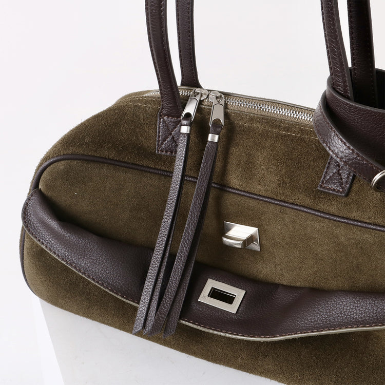 質感真皮|2025新款百搭輕奢磨砂牛皮波士頓大包單肩托特枕頭通勤保齡球包「X3989D3988」25.09-3