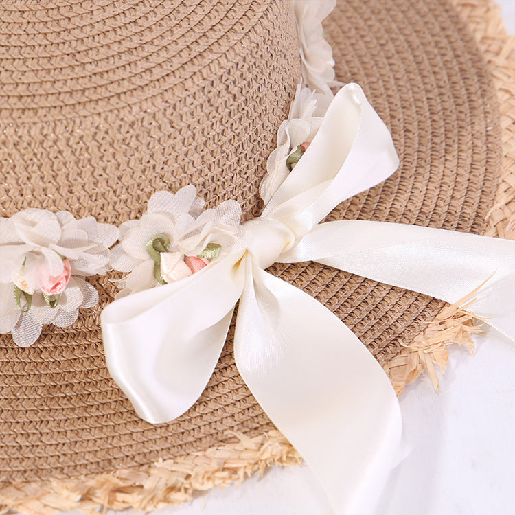 流行帽子|韓系蕾絲蝴蝶結帽子女海邊大檐草帽戶外甜美出遊遮陽帽百搭沙灘帽「C5269」25.05-2