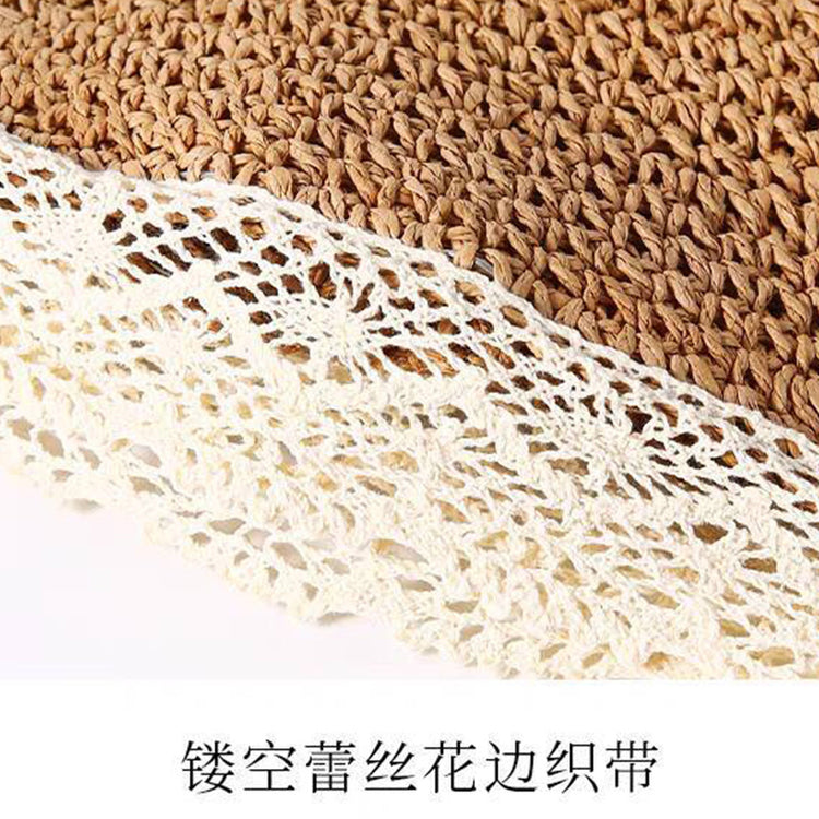流行帽子|夏季蕾絲草帽女海邊度假放紫外線沙灘遮陽帽大沿顯臉小遮臉防曬帽「C5076」25.03-2