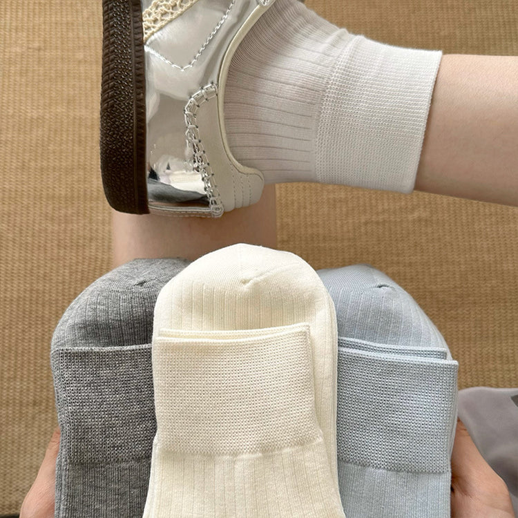 女襪|襪子女春夏棉質吸汗透氣竪條顯瘦短襪彈力無骨親膚舒適純色休閒襪「MI1123」25.04-1