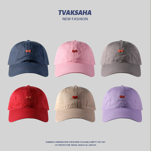 流行帽子|貼布蝴蝶結棒球帽夏季戶外顯臉小防曬帽純棉百搭學生情侶鴨舌帽女「C4123」24.07-4