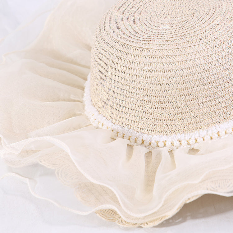 流行帽子|夏天帽子女蕾絲花邊草帽大帽檐遮陽帽防曬太陽帽出遊沙灘帽子女夏「C5277」25.05-3