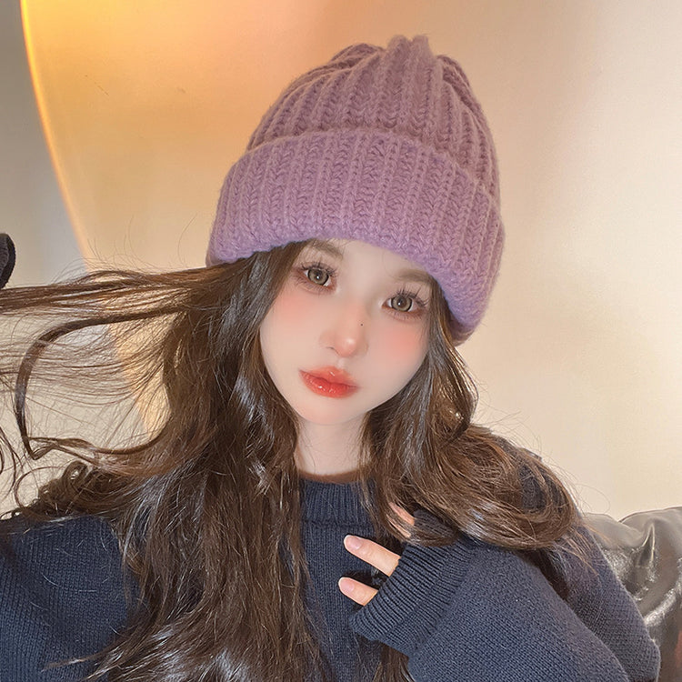 流行帽子|帽子女純色百搭毛線帽秋冬保暖護耳套頭帽顯臉小學生戶外針織帽男「C4825」24.11-3