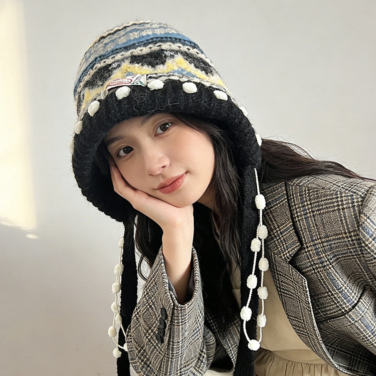 流行帽子|2025新款費爾島針織毛線帽子女秋冬保暖巴拉克拉法帽護耳包頭帽子「C5896」25.12-2