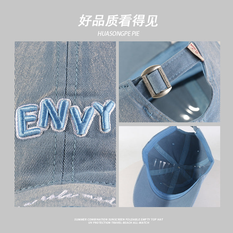 流行帽子|2024新款做舊立體刺繡純色百搭寬檐遮臉防曬棒球帽戶外出遊帽子女「C4269」24.08-2