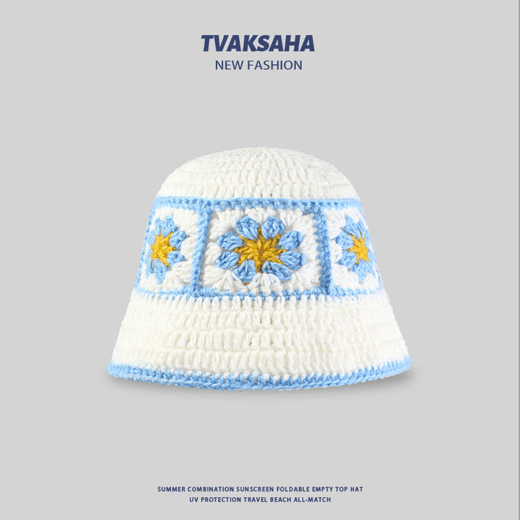 流行帽子|手工針織漁夫帽女顯臉小撞色條紋毛線帽秋冬季顯臉小國風針織帽潮「C4008」24.07-4