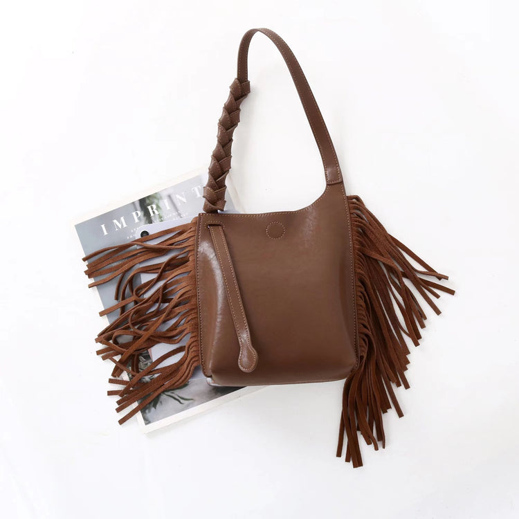 質感真皮|2025全新流蘇軟牛皮斜背包度假風百搭休閒信封包潮流輕奢單肩斜挎包「7058」25.09-4